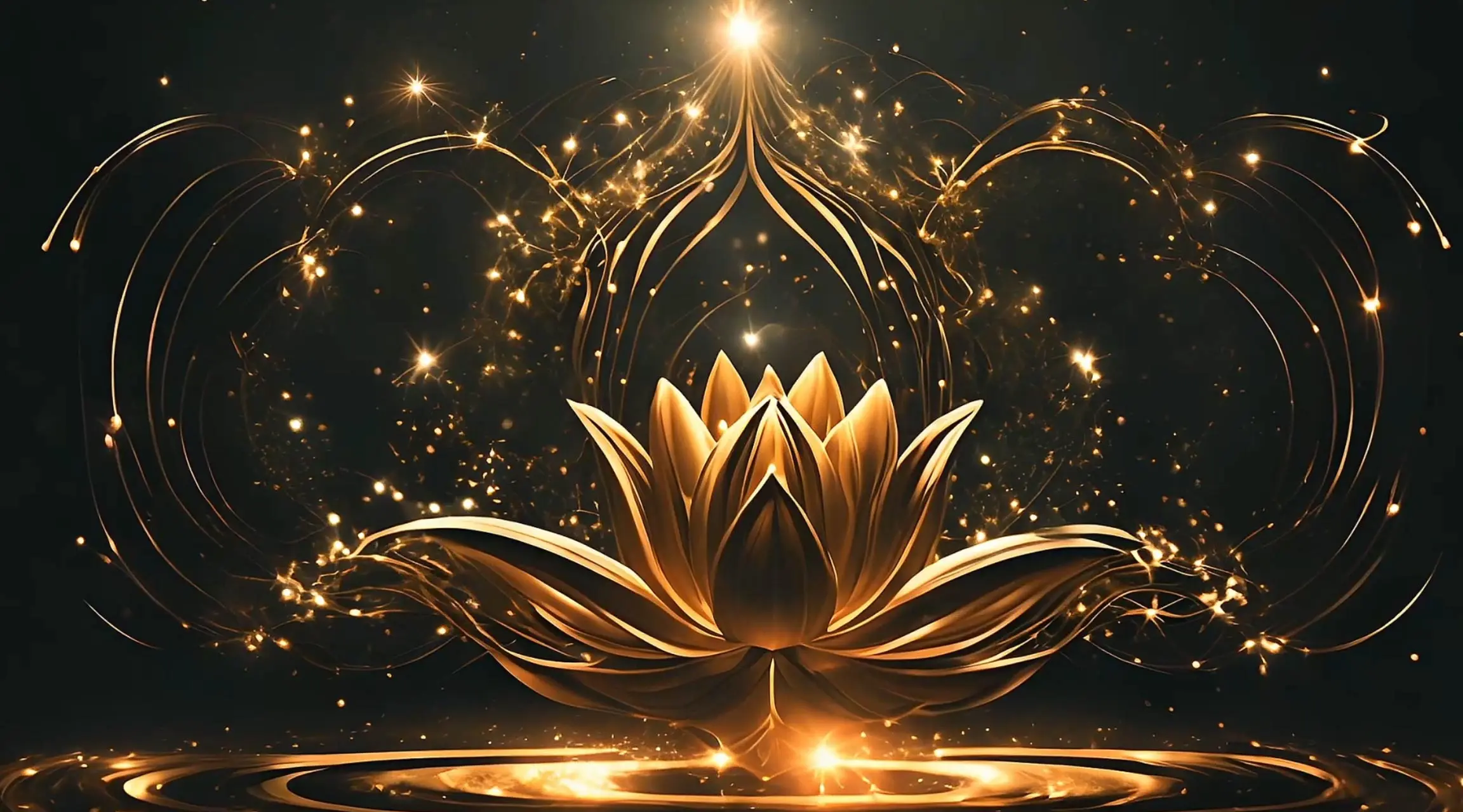 Golden Lotus Flower with Sparkling Light Particles Video